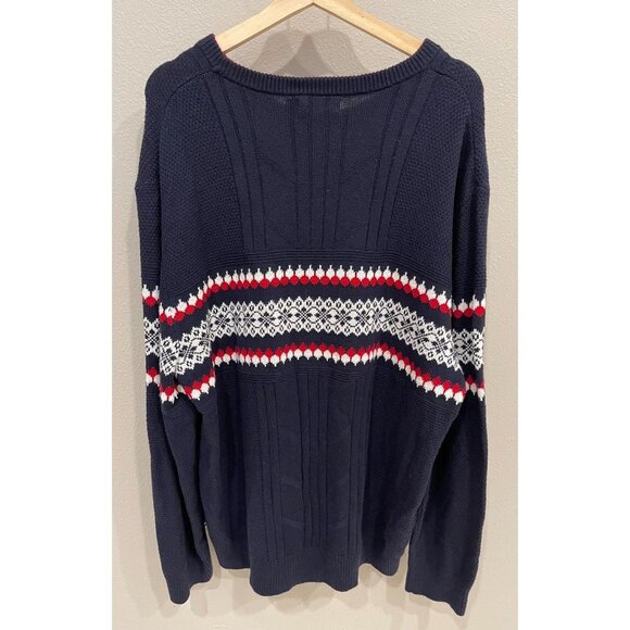 Nautica Men's Crewneck Knit Pullover Sweater Navy Blue XL Wool Blend Fair Isle - Picture 3 of 7
